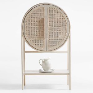 Whitewash Cane Bar Cabinet