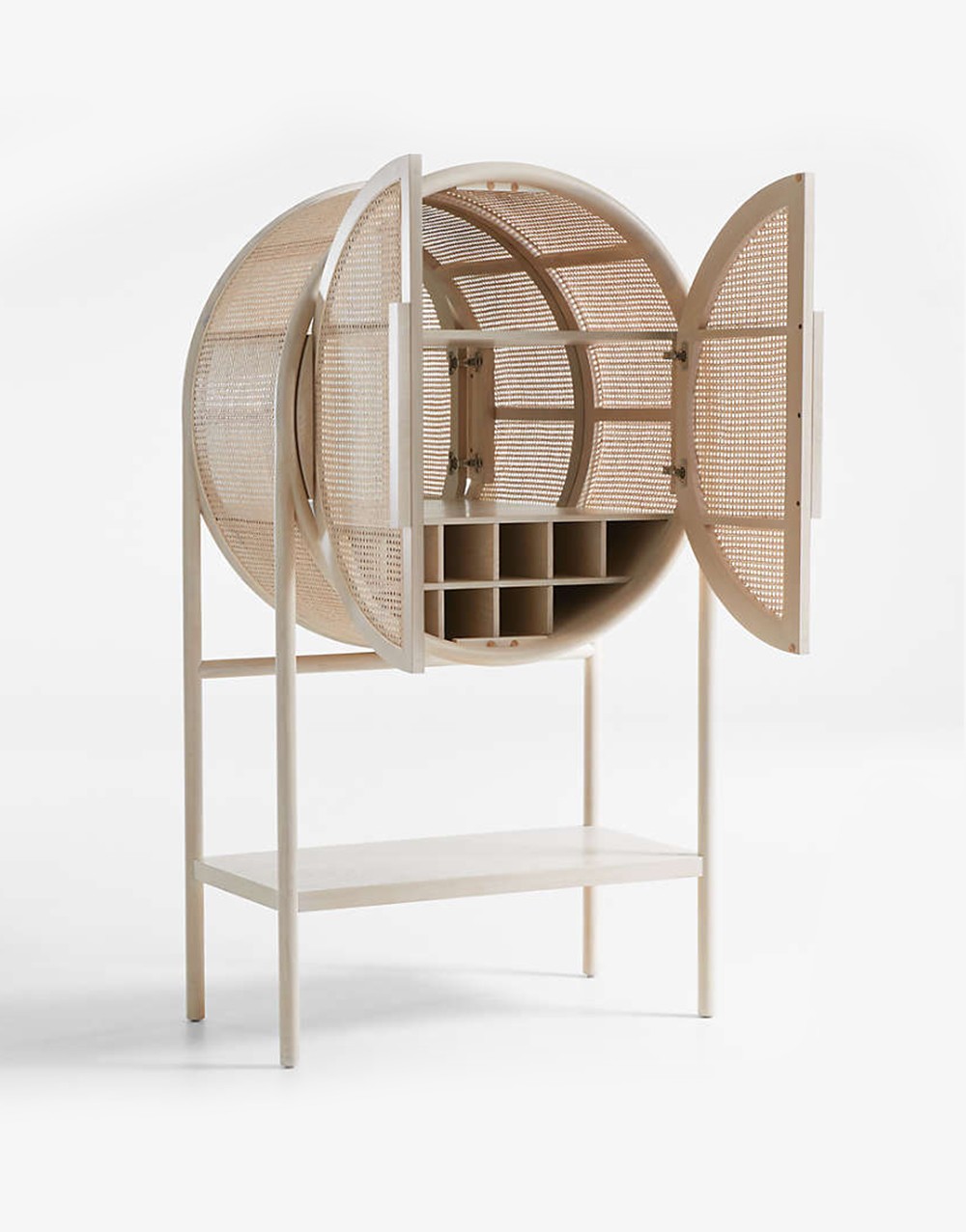 Whitewash Cane Bar Cabinet